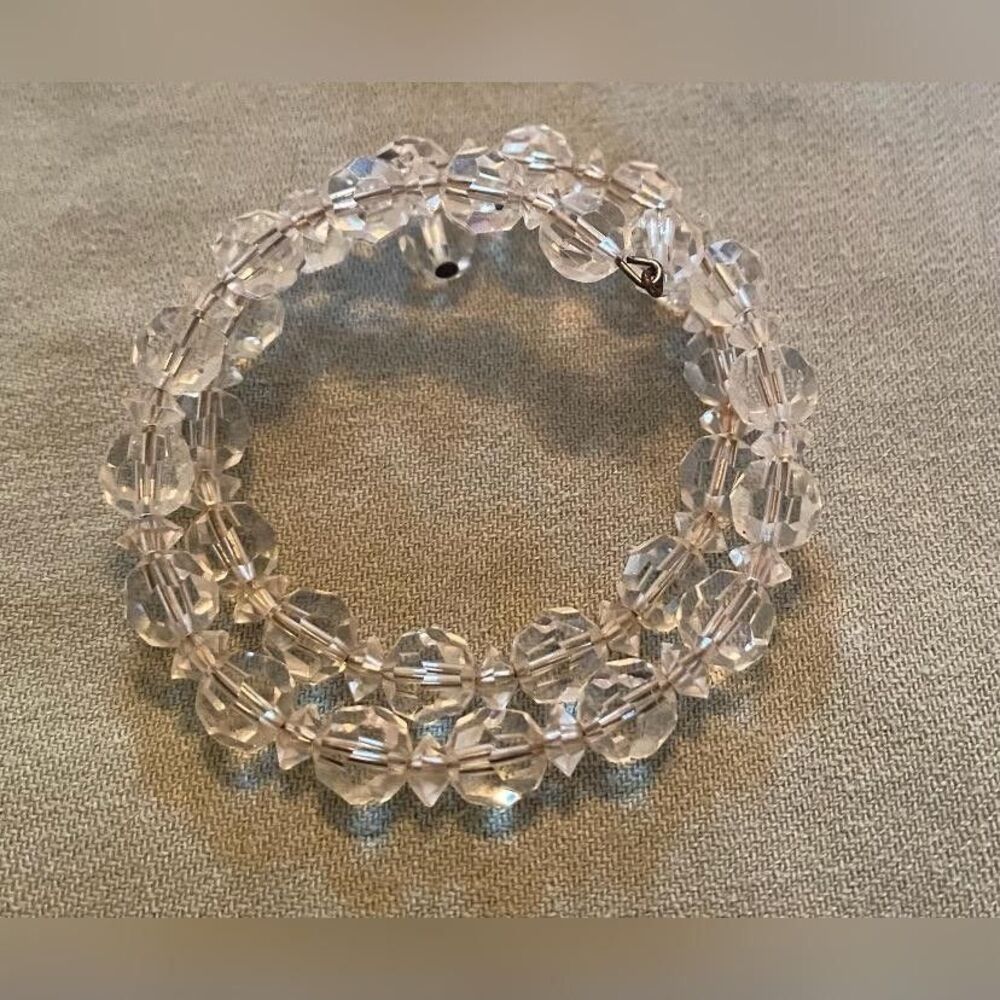 Clear Plastic Beaded Wrap Bracelet Womens Coil Memory Wire Stackable Jewelry